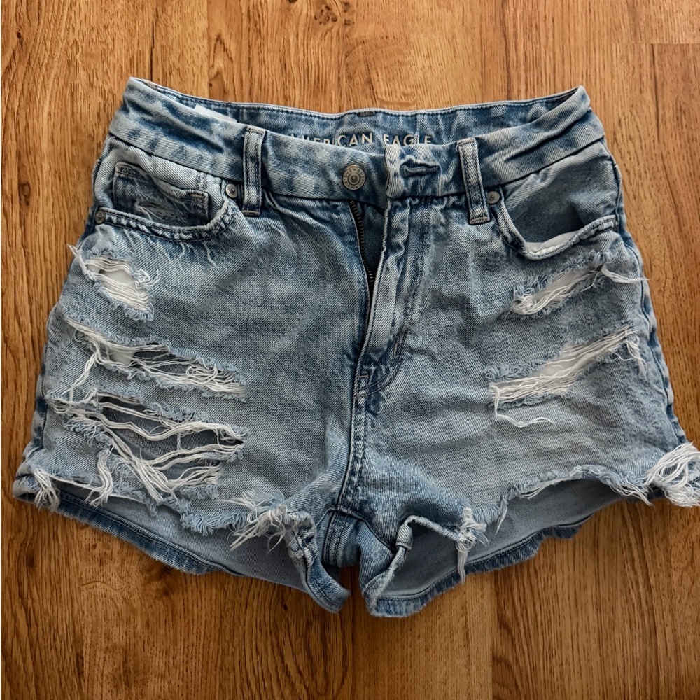 American Eagle Outfitters Light Blue Ripped Denim Cutoff Shorts